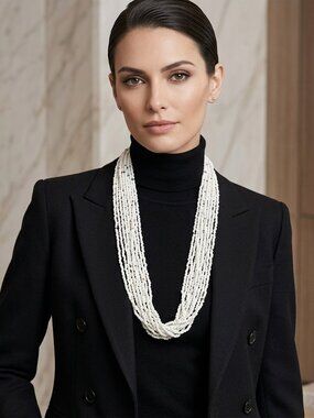 Signature white seed bead multi strand necklace 16 strands